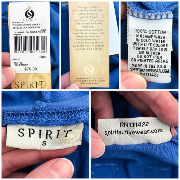 Spirit Jersey Shirt Tie Dye Hooded Cowl Neck Telluride Colorado Size Small Blue - Picture 11 of 16